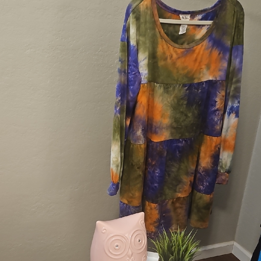 BiBi Multicolor Tie-Dye Long Sleeve Dress